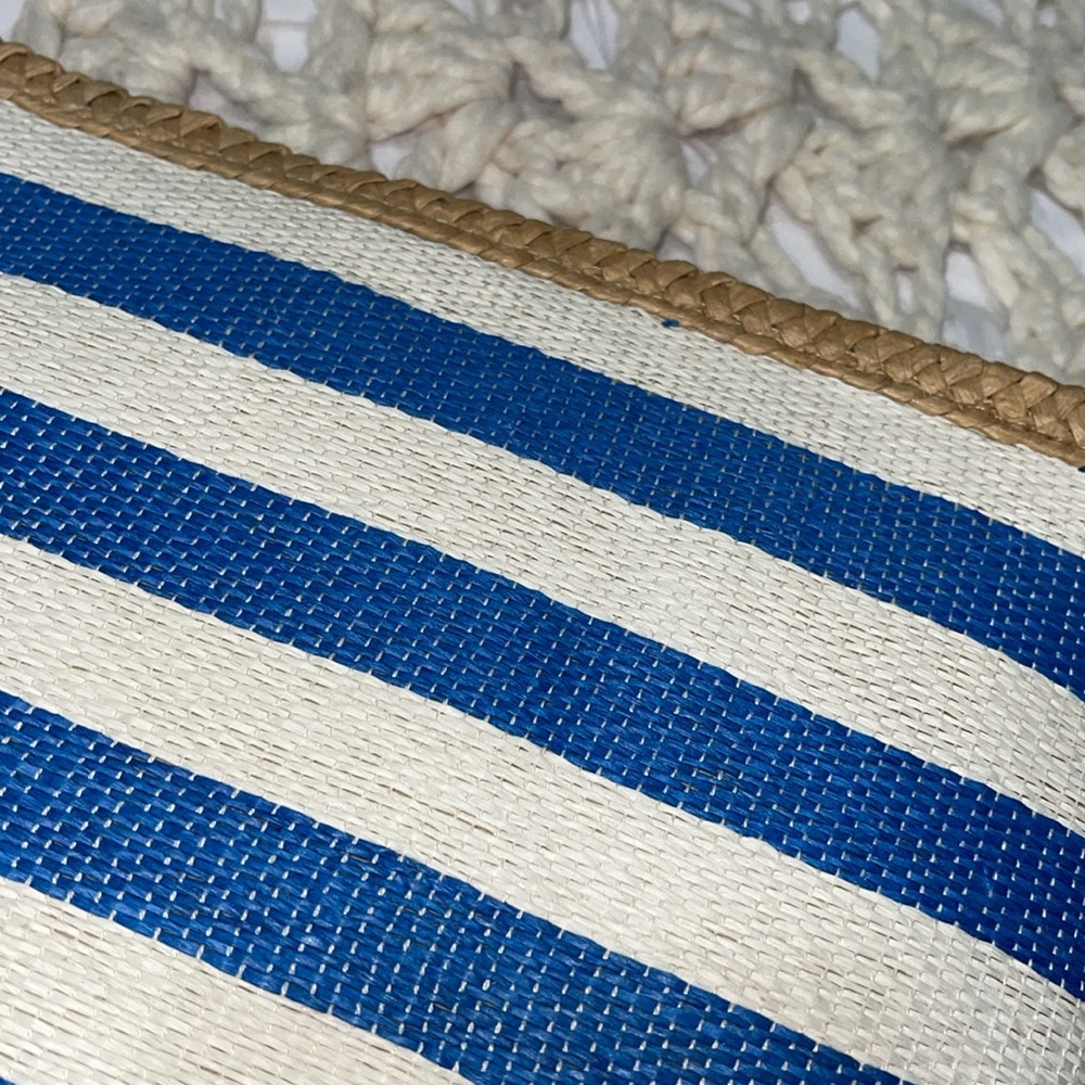 B. Bags Blue Stripe Straw Pouch Handbag‎ - Picture 3 of 7